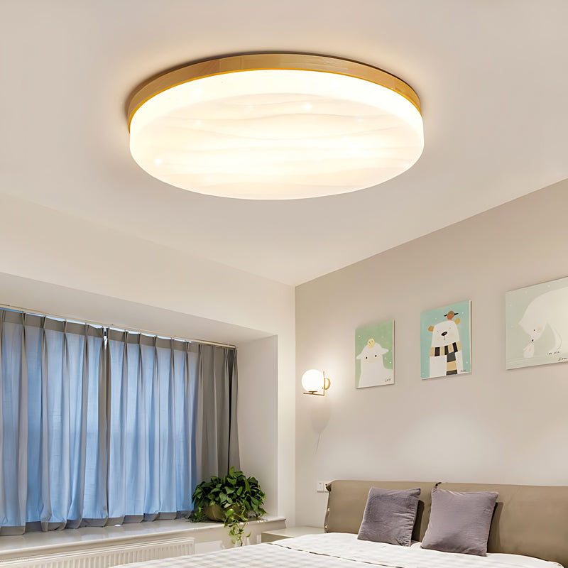 Minimalist Modern Wood LED Flush Mount Ceiling Lamp with 3 Color Dimming Modes
