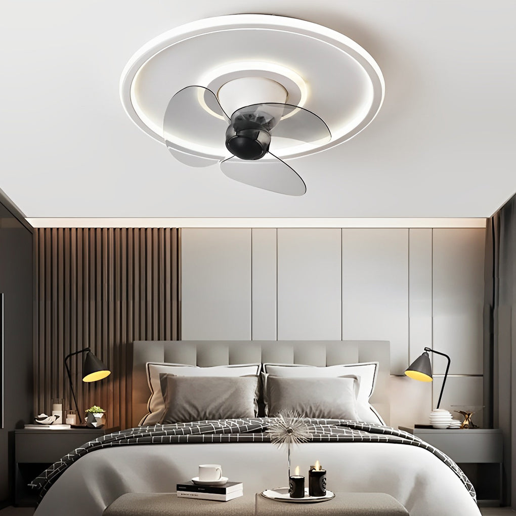 Modern Dimmable LED Ceiling Fan with 360 Degree Rotating Silent Motor and Low Profile Flush Mount Light