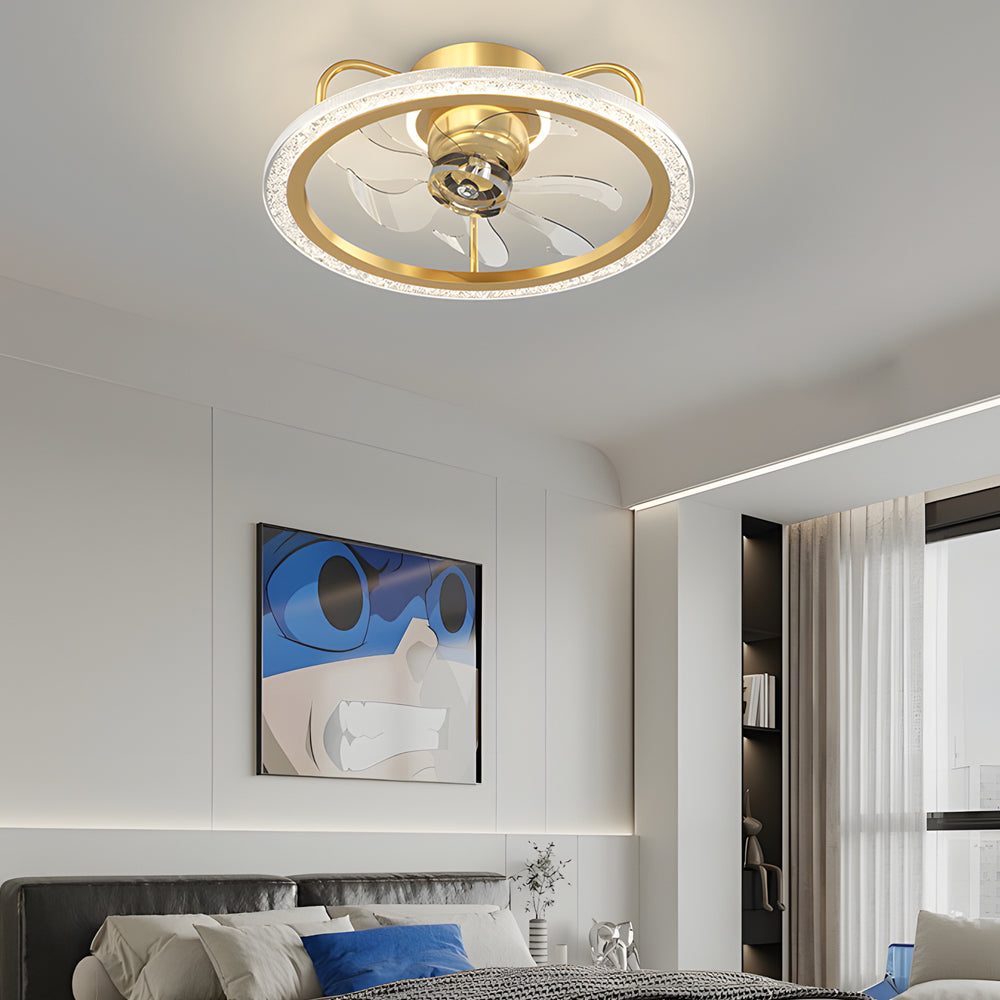 Modern 360 Degree Rotating Flush Mount Ceiling Fan with Light and 3 Step Dimming LED