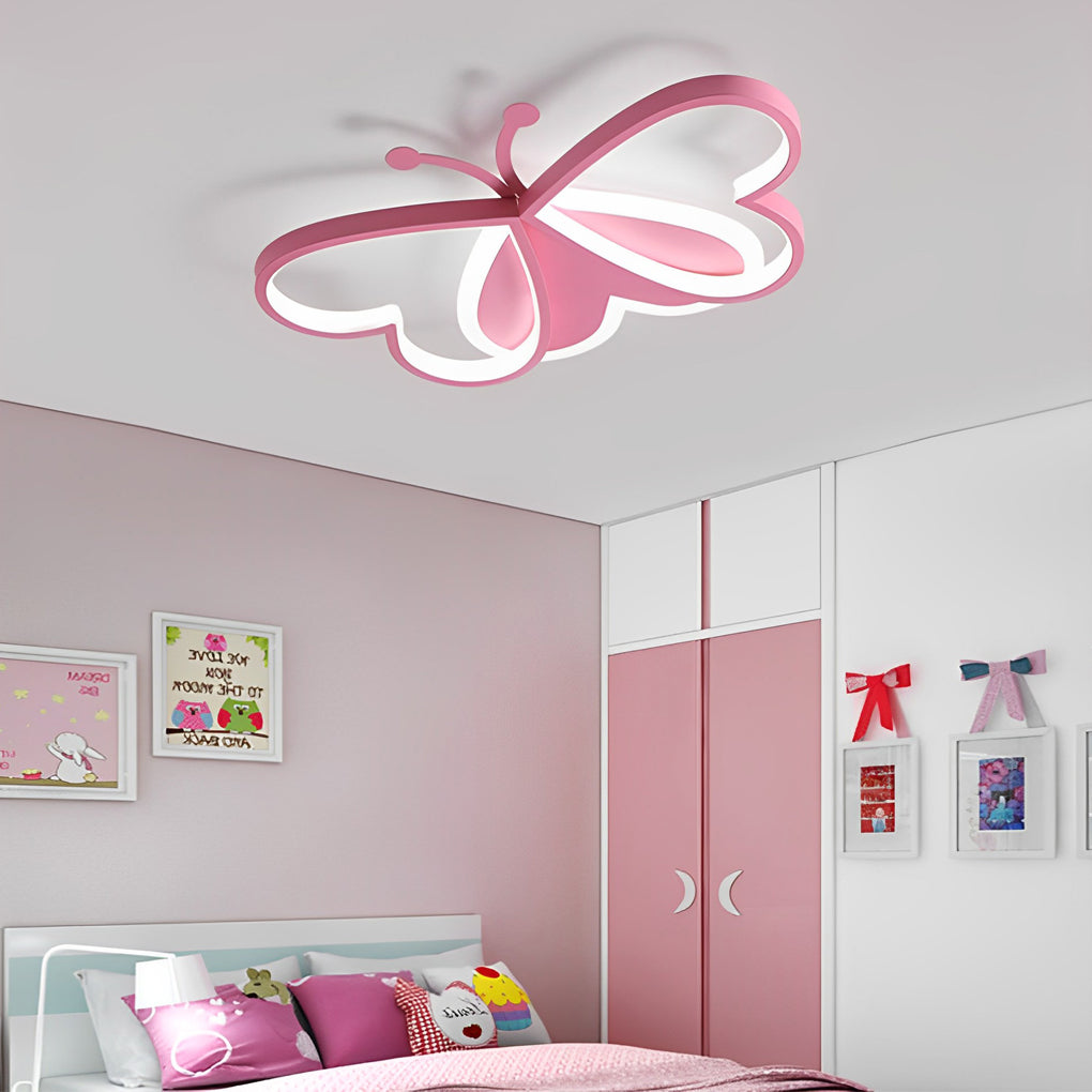 Modern Butterfly Shaped LED Ceiling Light Flush Mount Fixture for Bedroom Kids Room