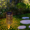 7.3 Inch Decorative Metal Solar Outdoor Lantern with Floral Cutout Pattern for Garden Decor