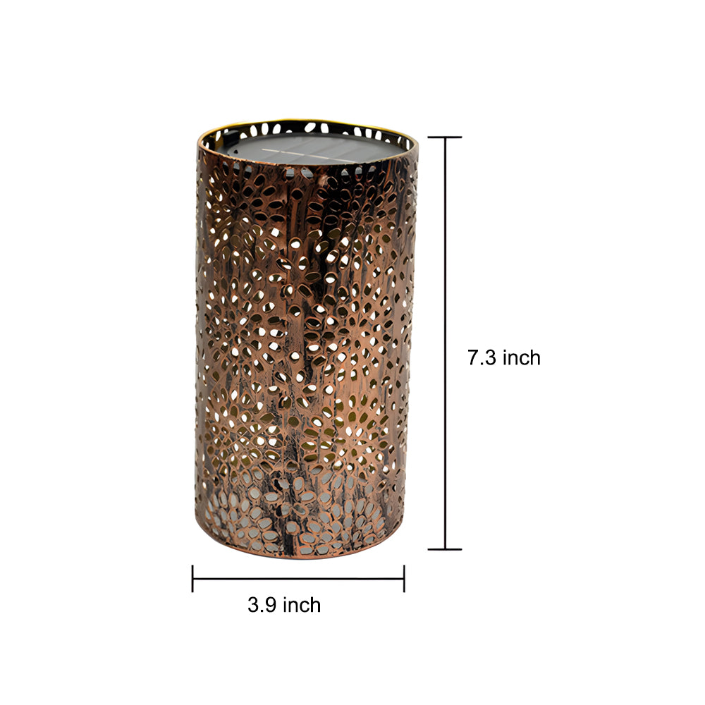 7.3 Inch Decorative Metal Solar Outdoor Lantern with Floral Cutout Pattern for Garden Decor
