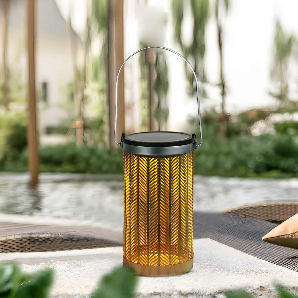 7.3 Inch Solar Outdoor Hanging Lantern Metal Cutout Flower Pattern Waterproof Decorative Garden Light