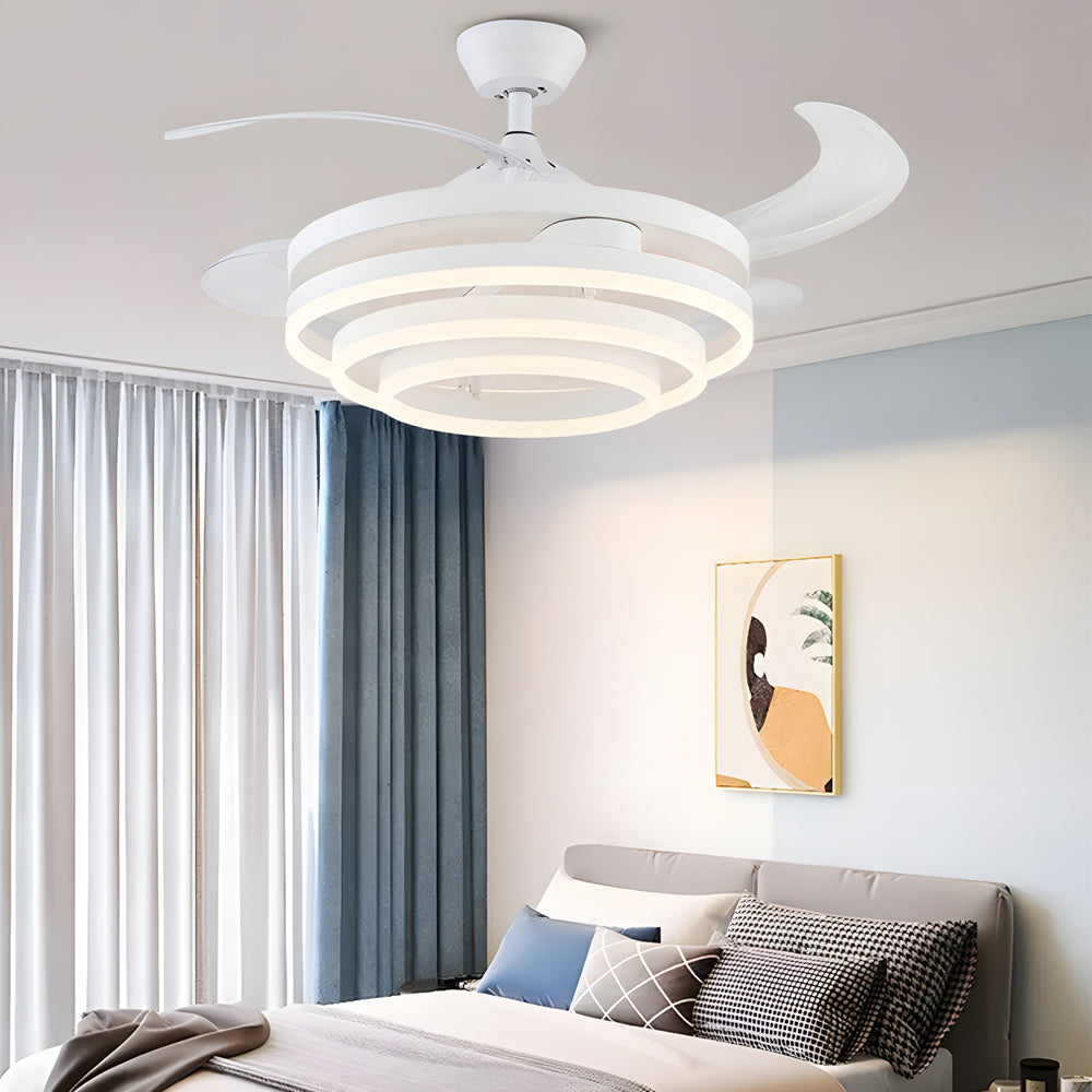 Modern Retractable Blade Ceiling Fan with 3 Color LED Light and Remote Control for Living Room