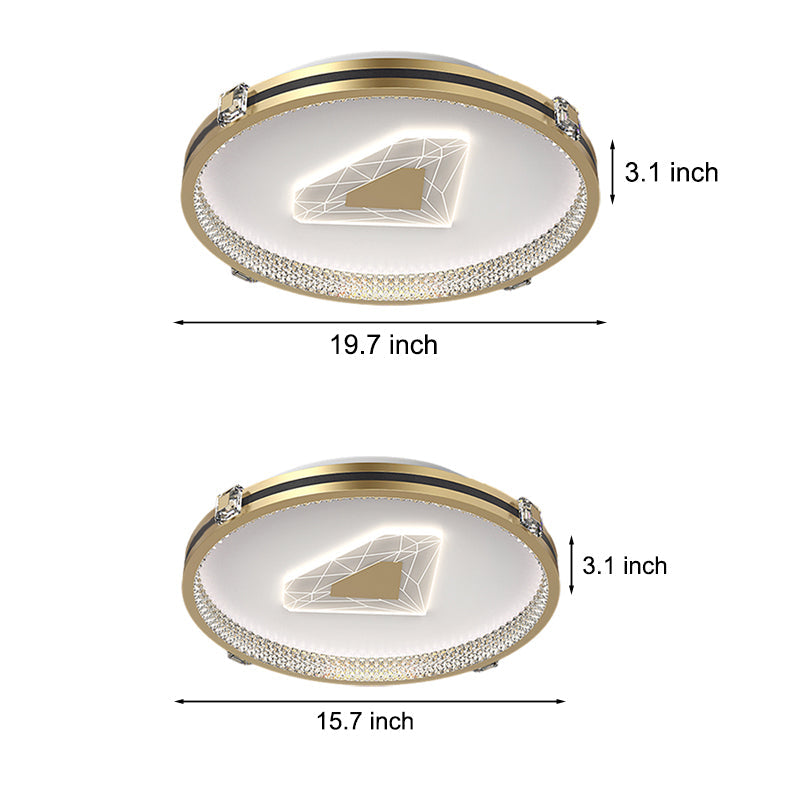 Geometric Circular LED Flush Mount Ceiling Light with Crystal Accents and 3 Step Dimming