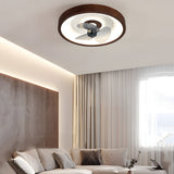 Modern 20 Inch Walnut Flush Mount Ceiling Fan with Dimmable LED Light and 6 Speed Remote