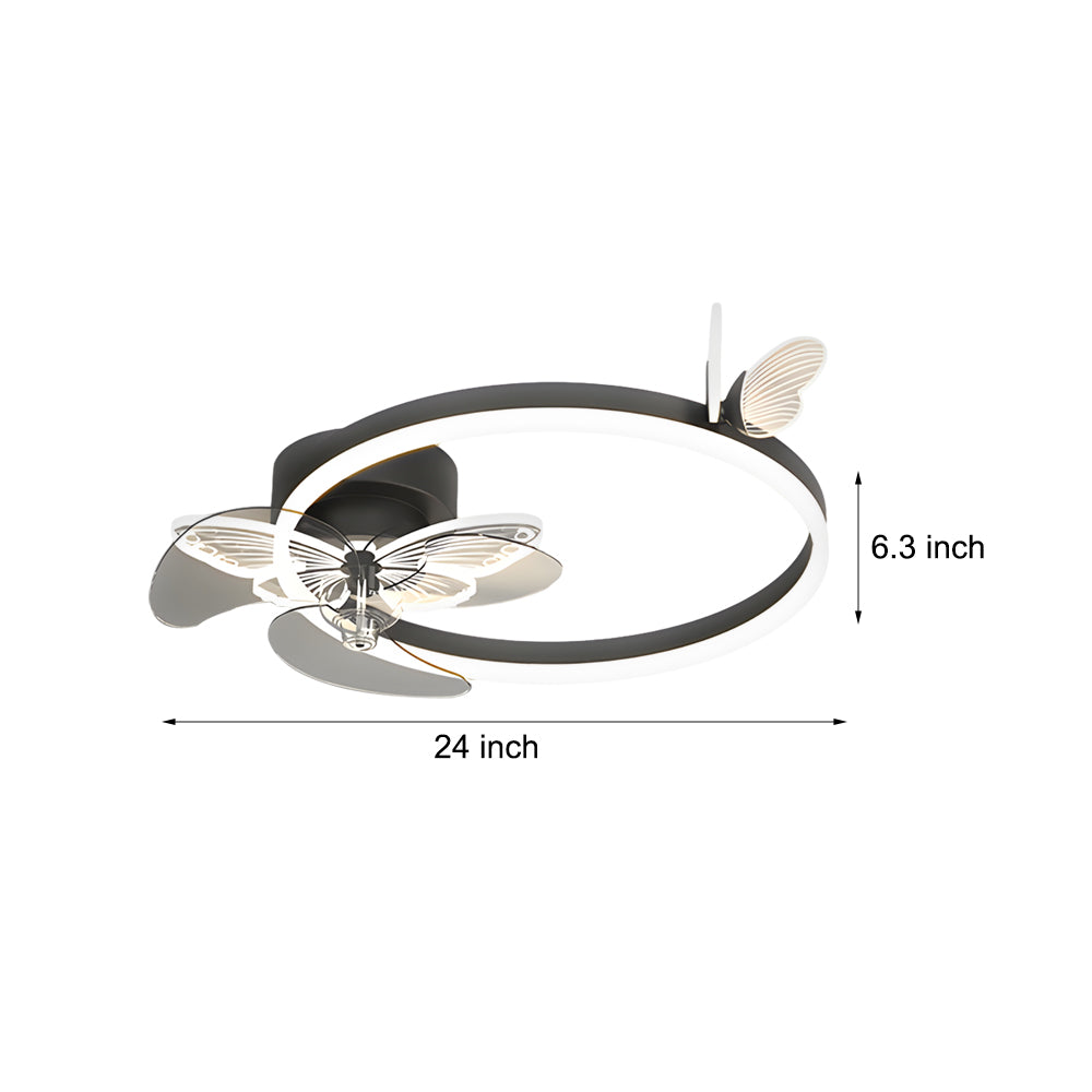 Modern Acrylic Butterfly Ring LED Ceiling Fan with 3 Step Dimming Mute Motor