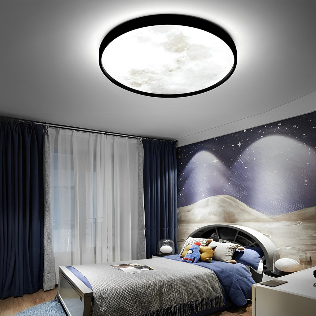 Circular Moon Inspired LED Ceiling Light Modern Flush Mount with Adjustable Color