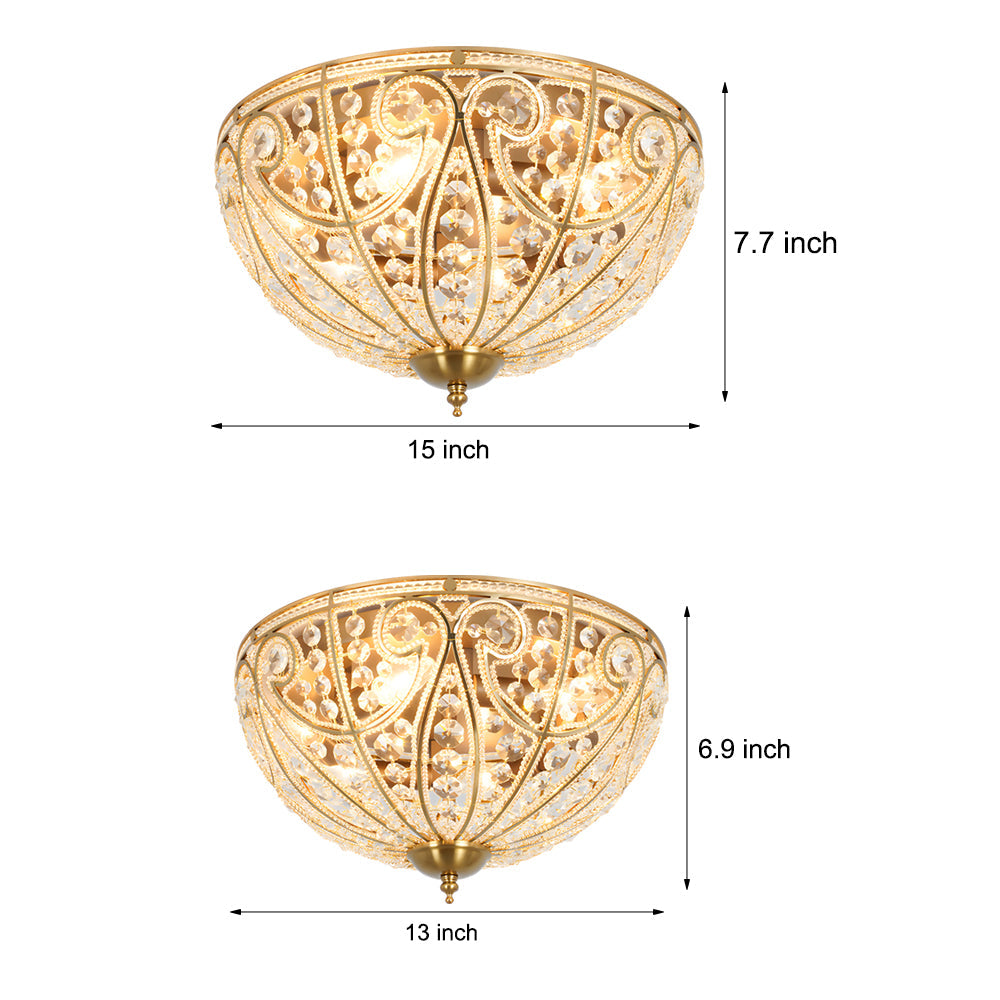 Antique Bronze Roman Style Crystal Bowl Flush Mount Ceiling Light for Elegant Home Decor