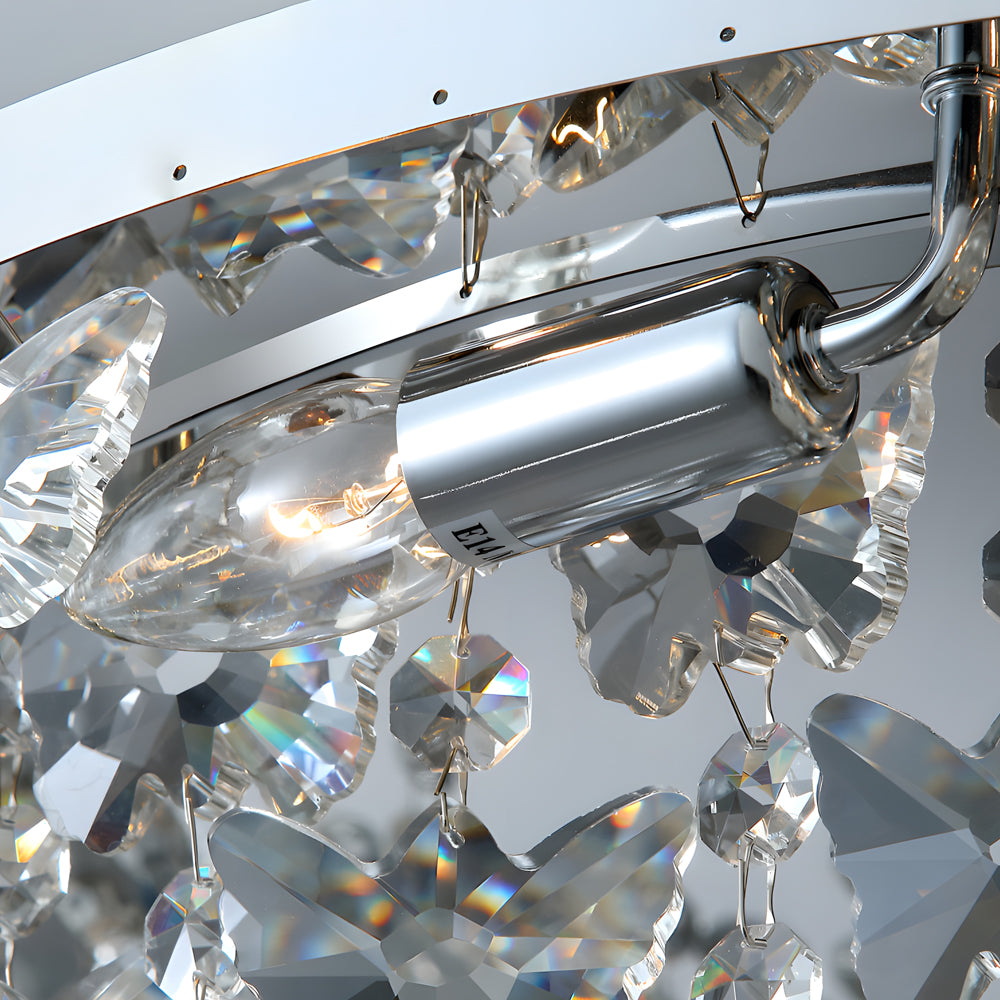 Modern Round K9 Crystal Flush Mount Ceiling Light with 3 Step Dimming and Elegant Chrome Finish