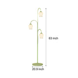 French Style Green Tulip Arc Floor Lamp with Three Dimmable Flower Glass Shades for Living Room