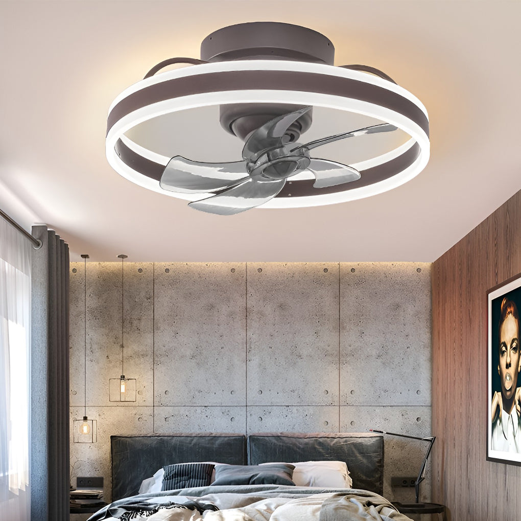 Modern Flush Mount Ceiling Fan with Stepless Dimming LED Light and 360 Degree Rotating Airflow