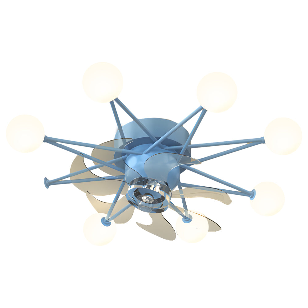 Modern Starry Design Ceiling Fan with 3 Color Dimming Light for Childrens Bedroom