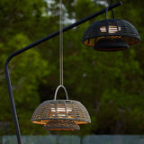 Hand Woven Rope Rattan Waterproof LED Solar Outdoor Chandelier for Garden and Terrace