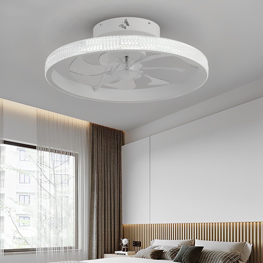 Modern Round Bladeless Ceiling Fan with Dimmable LED Light and Remote Control Mute Inverter Low Profile Fan