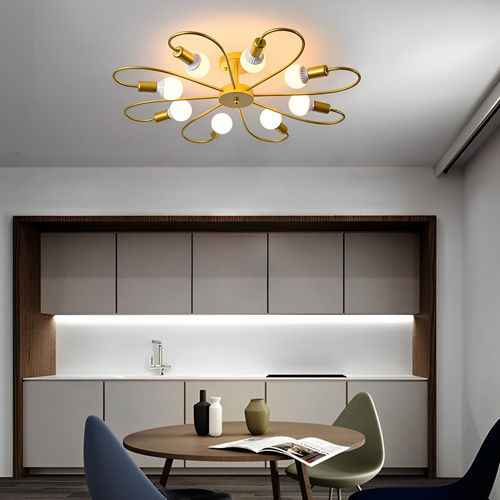 Modern Flower Shaped Iron Ceiling Light Nordic Style Flush Mount Fixture for Bedroom