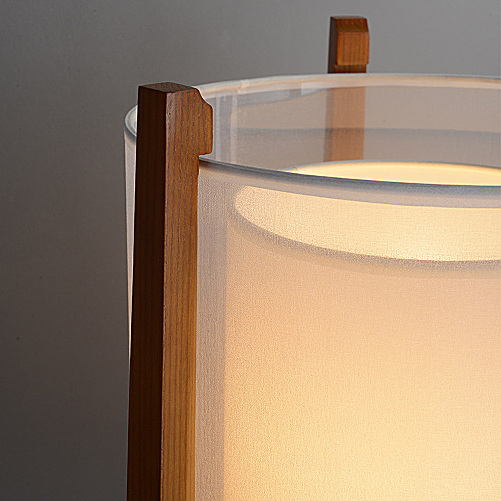 Japanese Style Wood LED Floor Lamp with Double Shade and Natural Finish Standing Light