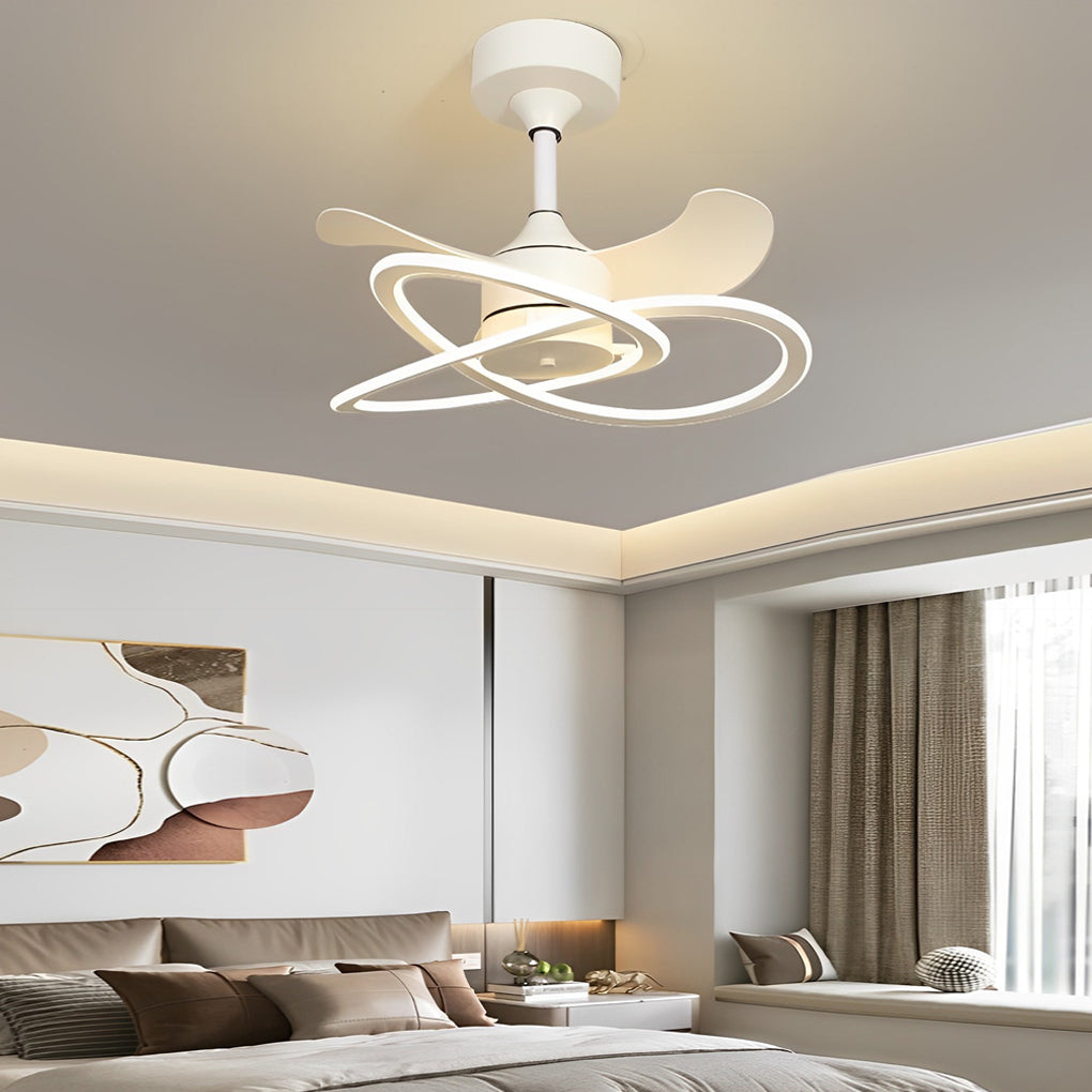 Modern Waves Flower Bladeless Ceiling Fan with LED Lighting Mute Timing Nordic Creative Chandelier Fan