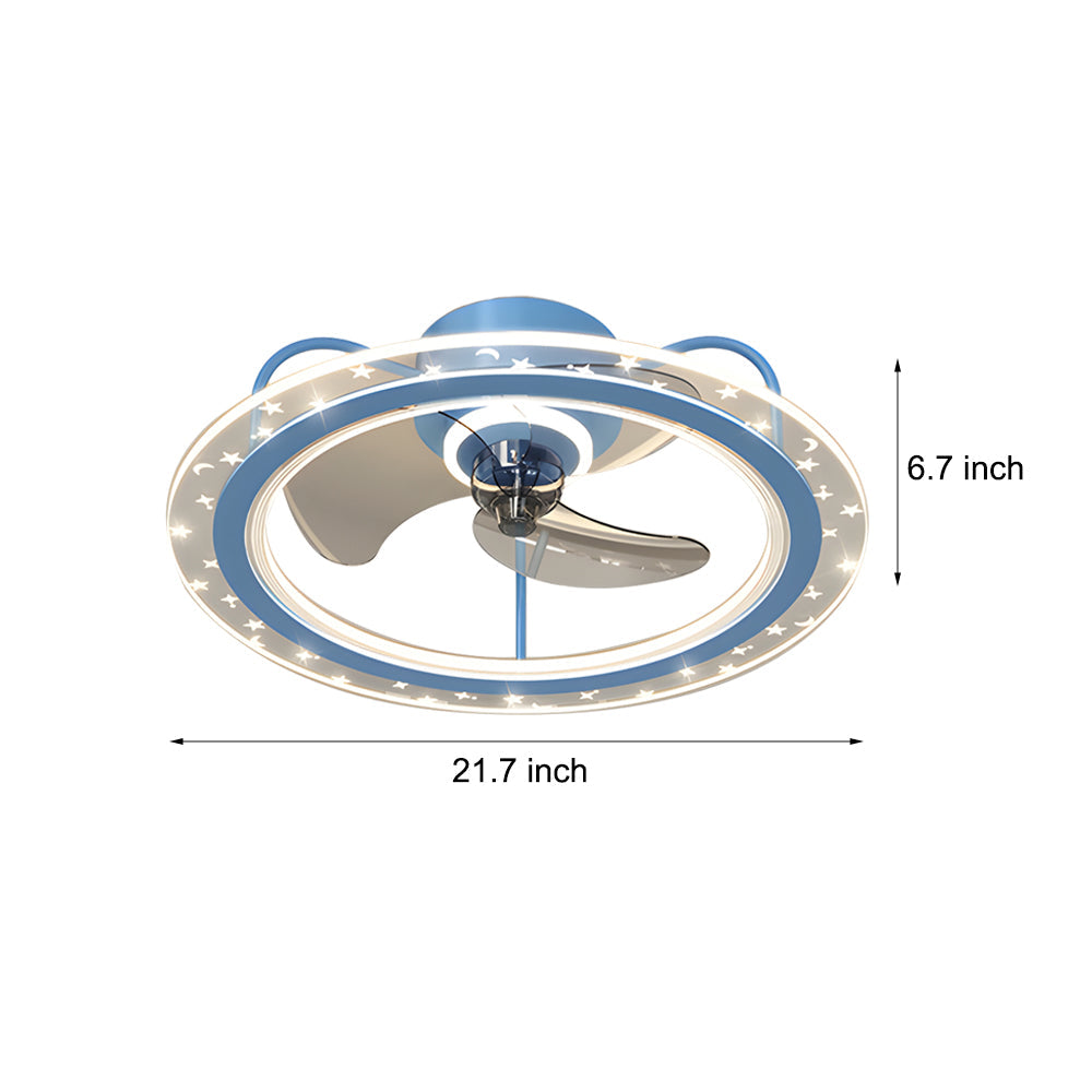 Modern Round Star Decor Bladeless Ceiling Fan with 3 Step Dimming Flush Mount Light Fixture