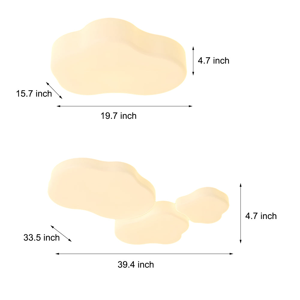 Modern Milky White Cloud Shape LED Ceiling Light with Three Step Color Dimming for Kids Bedroom