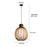 Rustic Modern Outdoor Rattan Pendant Light 10W LED Waterproof Ceiling Hanging Lantern for Garden and Porch