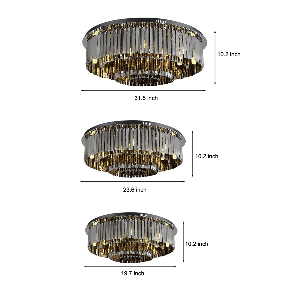 Modern Smoke Gray Crystal Strip Tiered Ceiling Lamp with Three Step Dimming LED Flush Mount