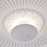 Ornate White Plaster Relief LED Flush Mount Round Ceiling Light Dimmable 19.7 Inch