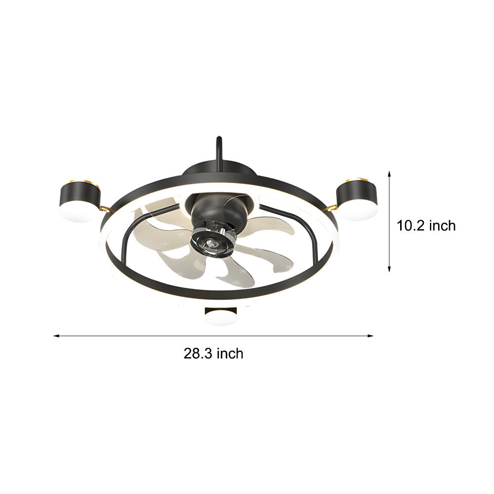 Creative Round Ceiling Fan with Moon Star Projection and 3 Color Dimming for Modern Bedrooms