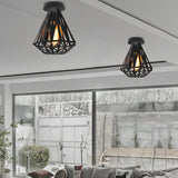 Modern Industrial Metal Cage LED Flush Mount Ceiling Light for Hallway and Entryway