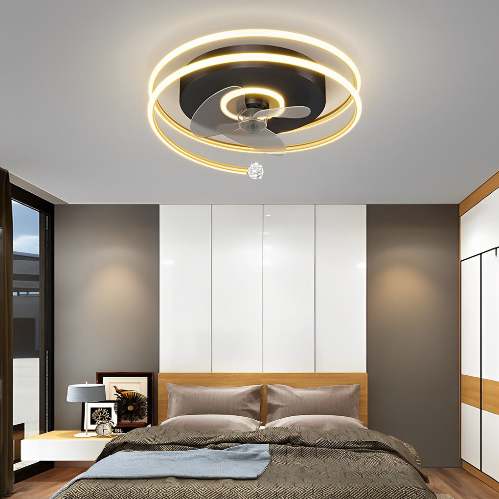 Modern 20 Inch Low Profile Bladeless Ceiling Fan with Dimmable LED Light for Bedroom and Dining Room