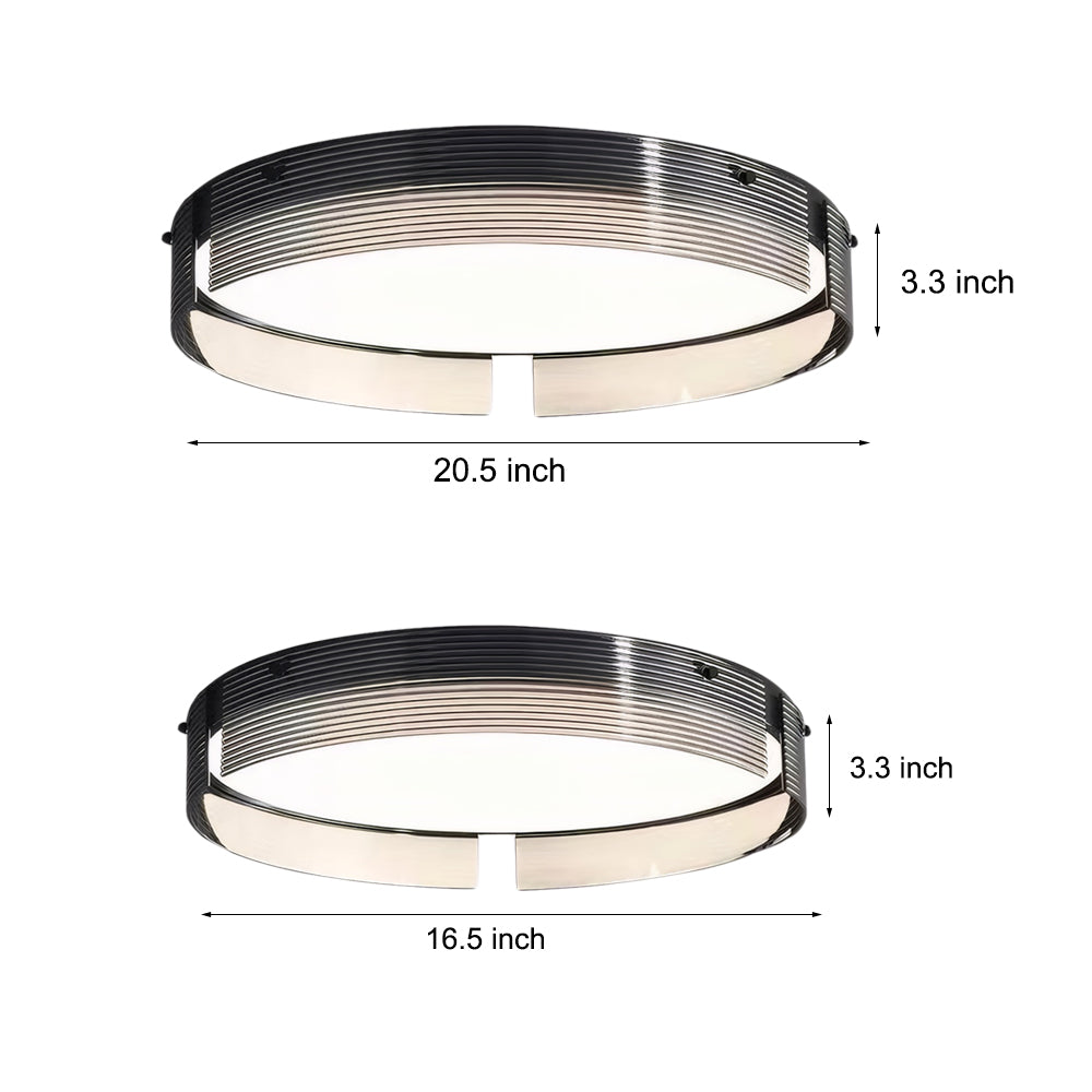 Modern Round Black Stripe Glass LED Flush Mount Ceiling Light 16.5 and 20.5 Inch Copper Fixture