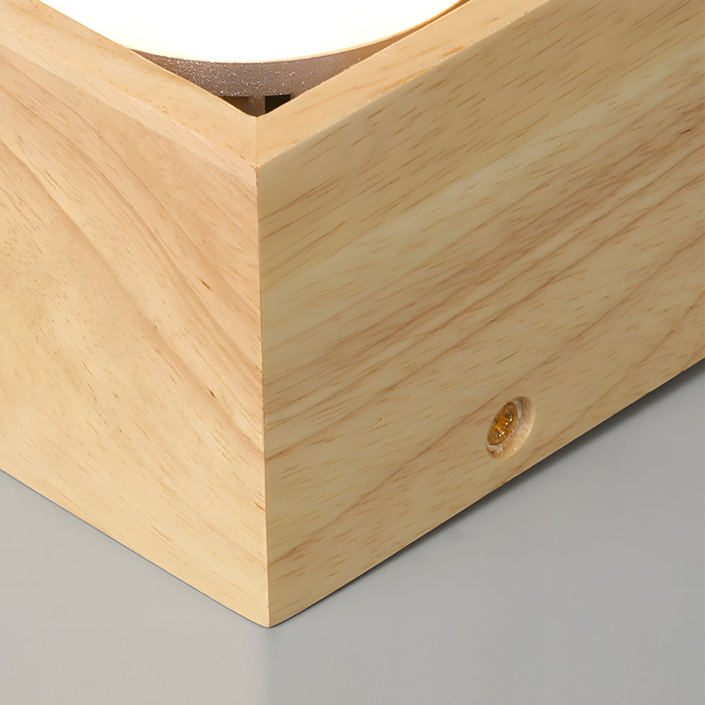 Modern Japanese Wood Cube LED Spotlight Flush Mount Ceiling Light for Aisle and Bedroom