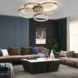 Modern Brushed Gold Circular Multi Ring LED Ceiling Light Fixture with 3 Step Color Dimming