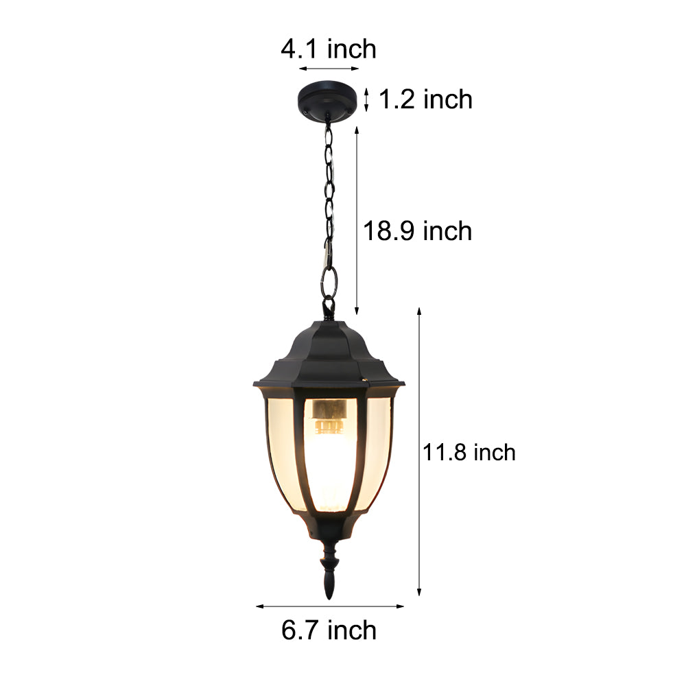European Style Outdoor Aluminum Pendant Light Waterproof Glass Hanging Chandelier for Garden Porch