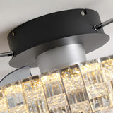 Modern 23.6 Inch Crystal Flush Mount Ceiling Fan with Dimmable LED and Remote Control Black Finish
