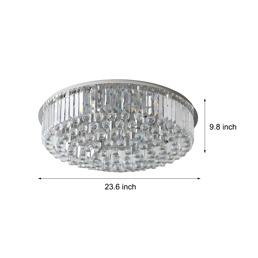 Modern Round Crystal LED Ceiling Lamp with 3 Color Dimming Stainless Steel Flush Mount Fixture