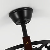 Vintage Industrial Black Metal Cage Bladeless Ceiling Fan with 4 Light Chandelier for Living Room