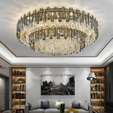 Luxury Modern Crystal Flush Mount Ceiling Light Round Metal Three Color Temperature Fixture