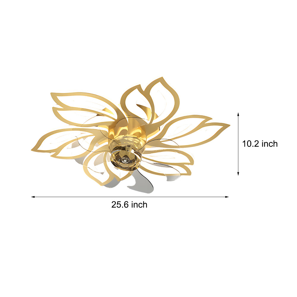 Modern Flower Design Low Profile Ceiling Fan with 3 Color Dimming LED Light for Bedroom and Living Room