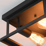 Industrial Square Metal Ceiling Lamp Rustic Black Iron Frame Flush Mount Light for Farmhouse Bedroom and Entryway