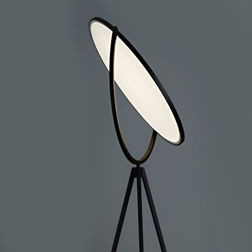 Modern Black Tripod Floor Lamp with Rotating LED Disc and Acrylic Diffuser for Bedroom and Living Room