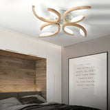 Modern Oak Wood Floral LED Semi Flush Mount Ceiling Light with Petal Acrylic Shades