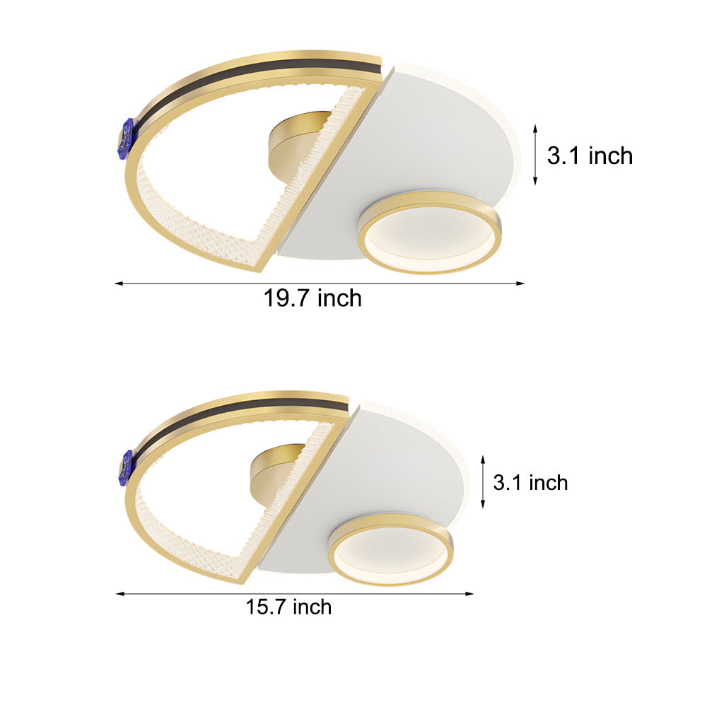 Modern Gold Semicircular LED Ceiling Light with 3 Color Dimming Acrylic Shade Flush Mount