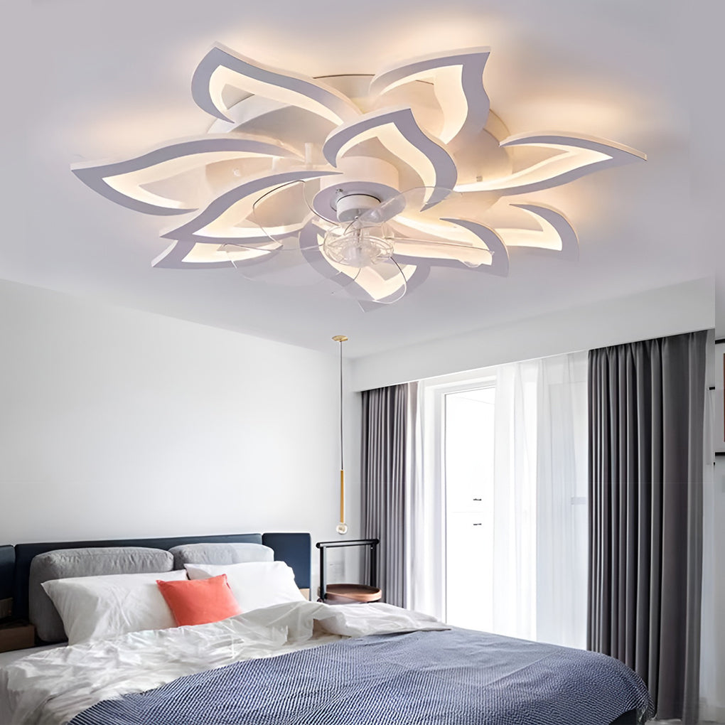 Modern Nordic Flower Shaped LED Ceiling Fan with Three Step Dimming and Timed Shutdown