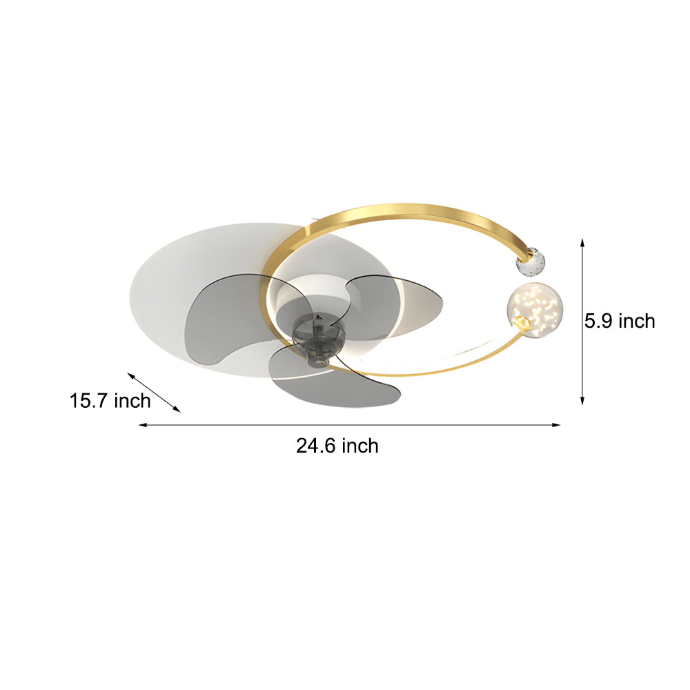 Luxury Crystal Ring Flush Mount Ceiling Fan Light with 3 Color Dimming Low Profile