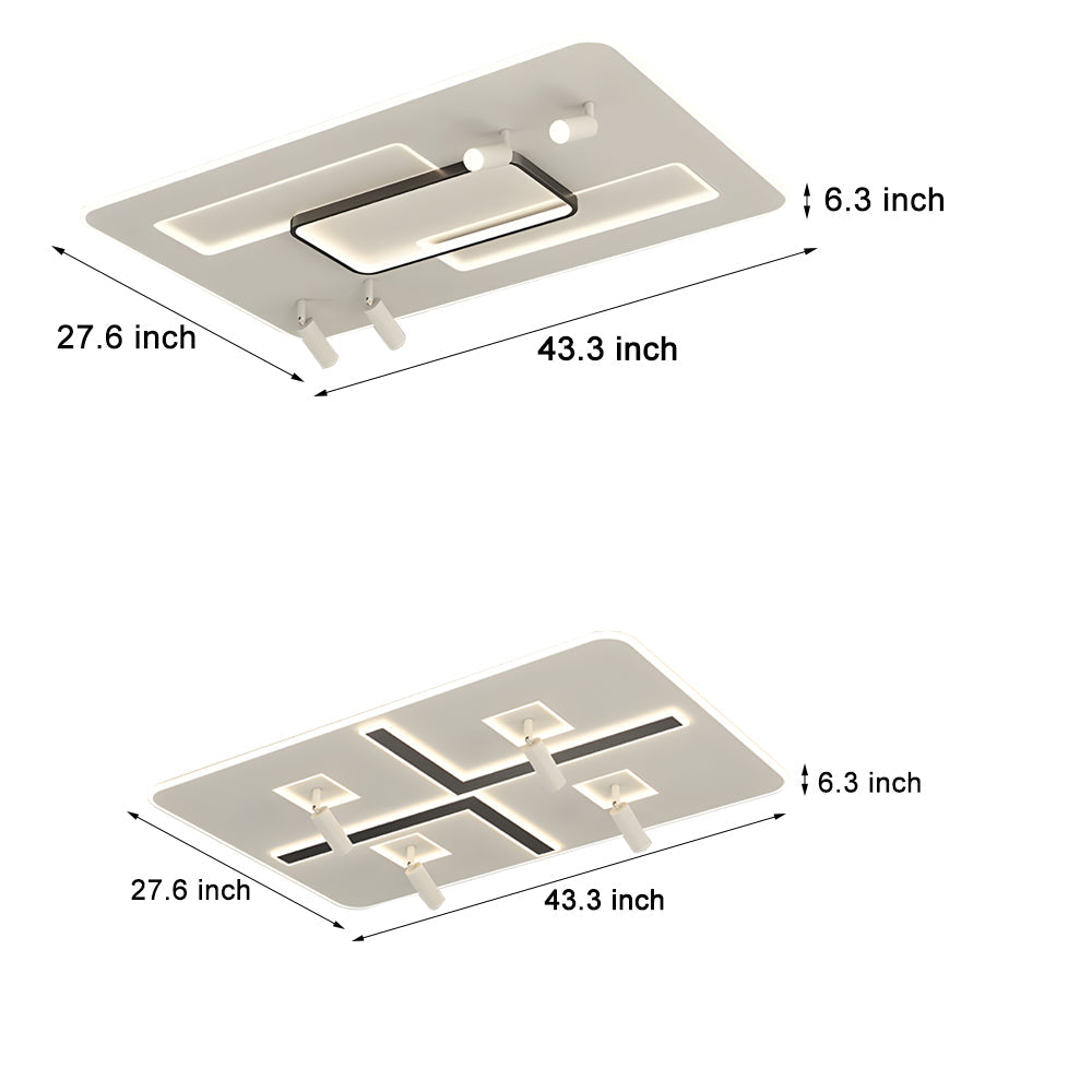 Nordic Ultra Thin Rectangular LED Ceiling Light with Four Flexible Spotlights and Color Temperature Control