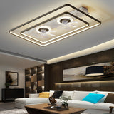 Modern Rectangular Bladeless Ceiling Fan with LED Light and Dual Internal Fans for Living Room