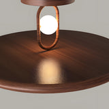 Mid Century Wood Grain Round Semi Flush Mount LED Ceiling Light for Modern Bedroom and Living Room