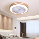 Modern Ultra Thin Bladeless Ceiling Fan with Remote Control Dimmable LED Light in Imitation Wood Grain