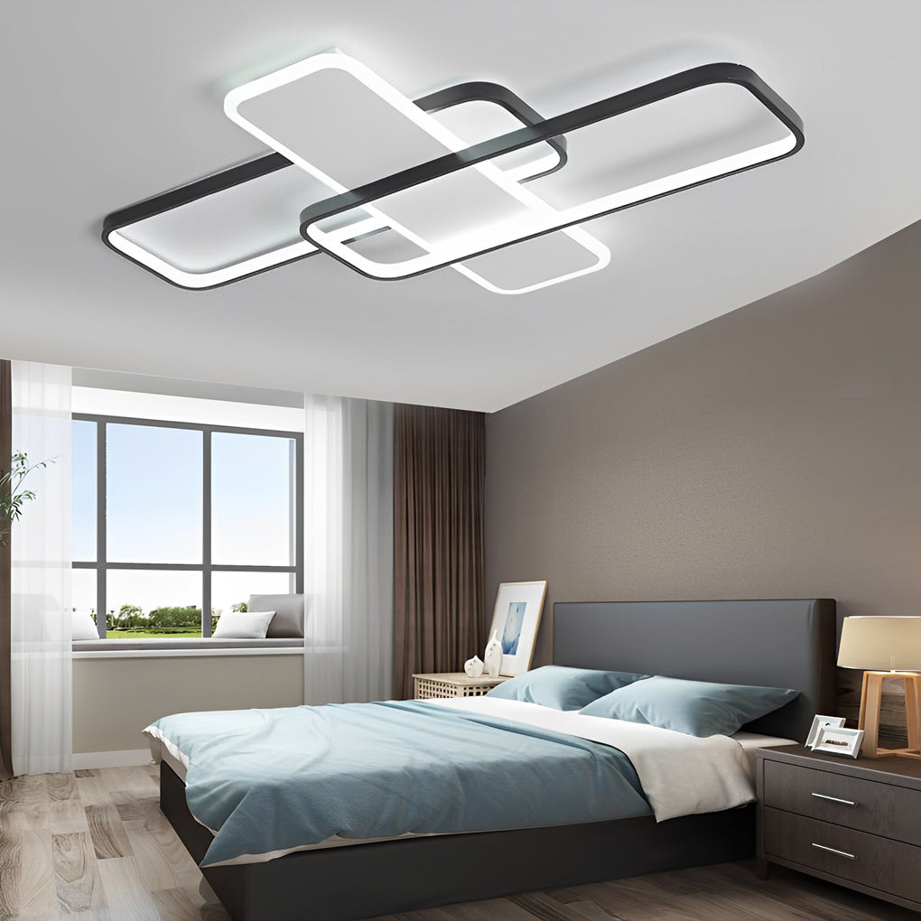 Geometric Overlapping Square LED Ceiling Light Modern Nordic Flush Mount Dimmable Chandelier
